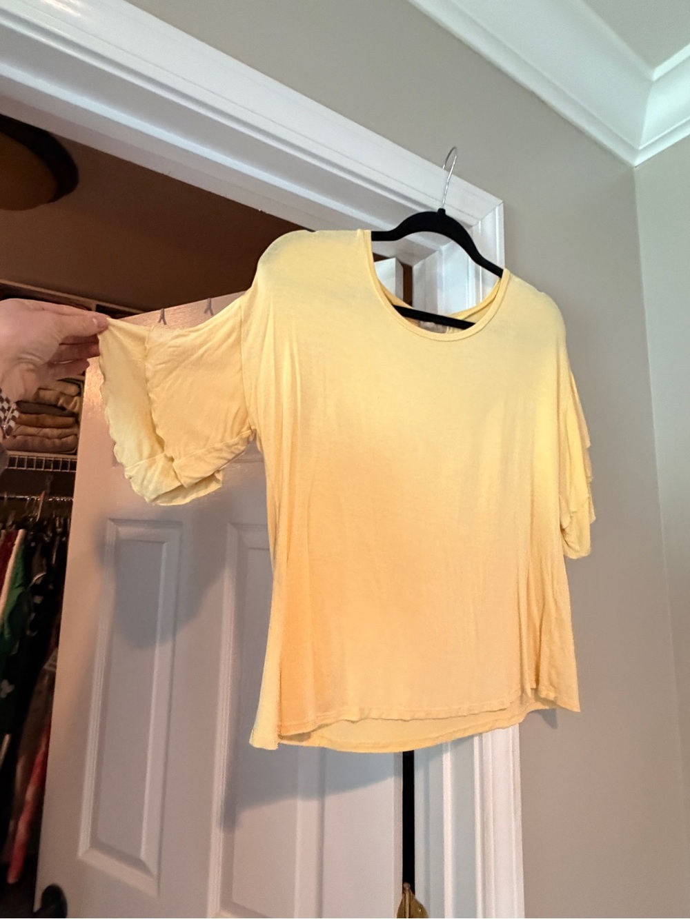 Women's Lightweight Butter Yellow Ruffle Sleeve Top